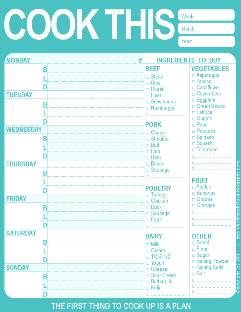 Weekly Menu Planner Template And Grocery List