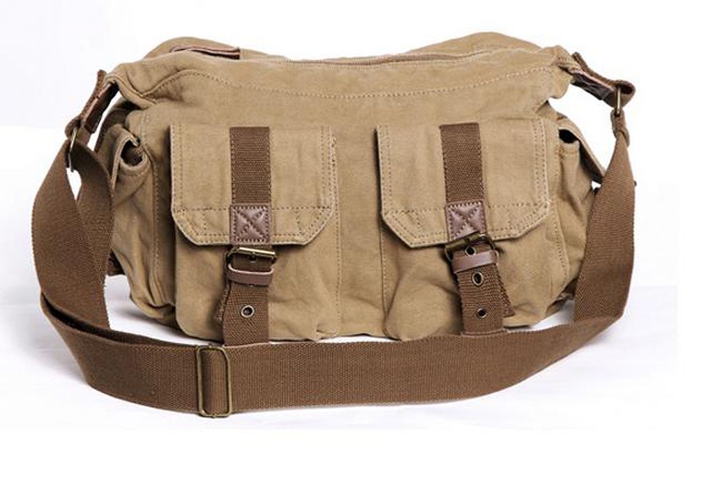 Mens Canvas Real Leather Vintage Military Shoulder Messenger Satchel