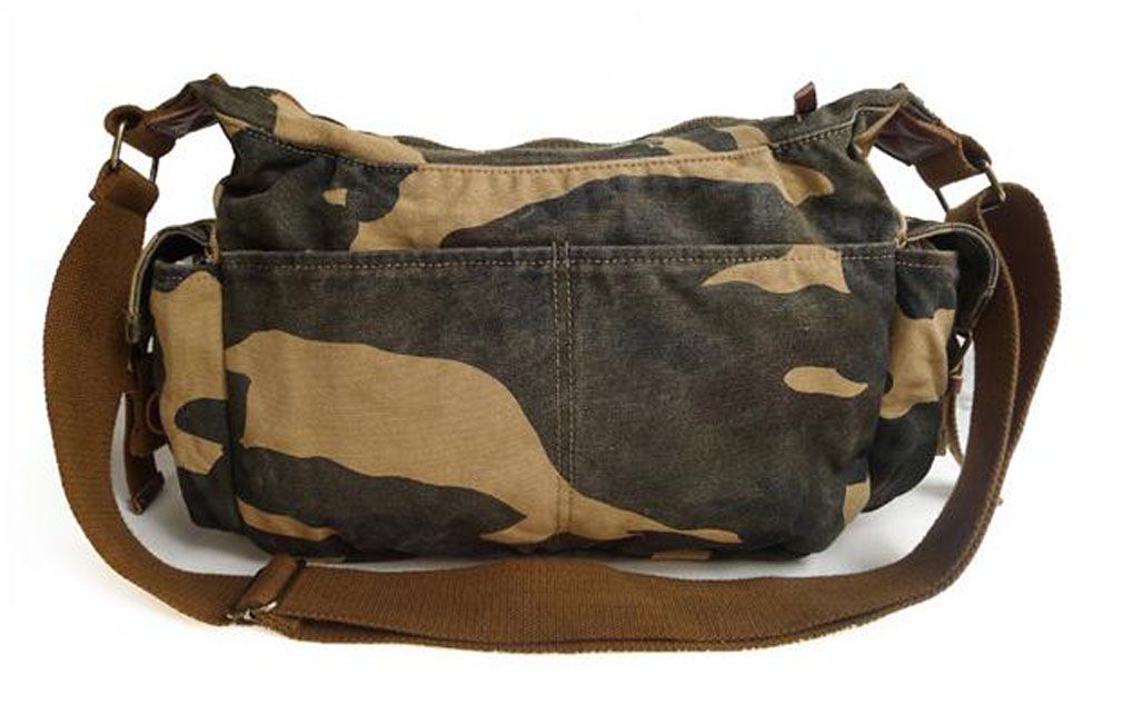 Mens Canvas Real Leather Vintage Military Shoulder Messenger Satchel