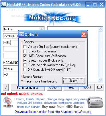 NokiaFREE unlock codes calculator is a small tool for Windows designed to allow you to use your mobile phone with any service provider around the world.