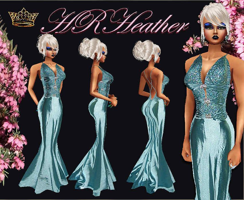 HRHeathers luxurious feeling highly lustrous blue satin formal evening dress with spaghetti crisscross design across the open back, beadwork bodice, and 3 enormous zirconia clasps down the front. Part of my Royal Collection  accumulate them all.