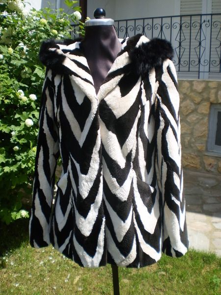 black and white beaver fur coat with hood