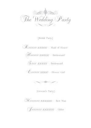 Wedding Program Bridal Party Order