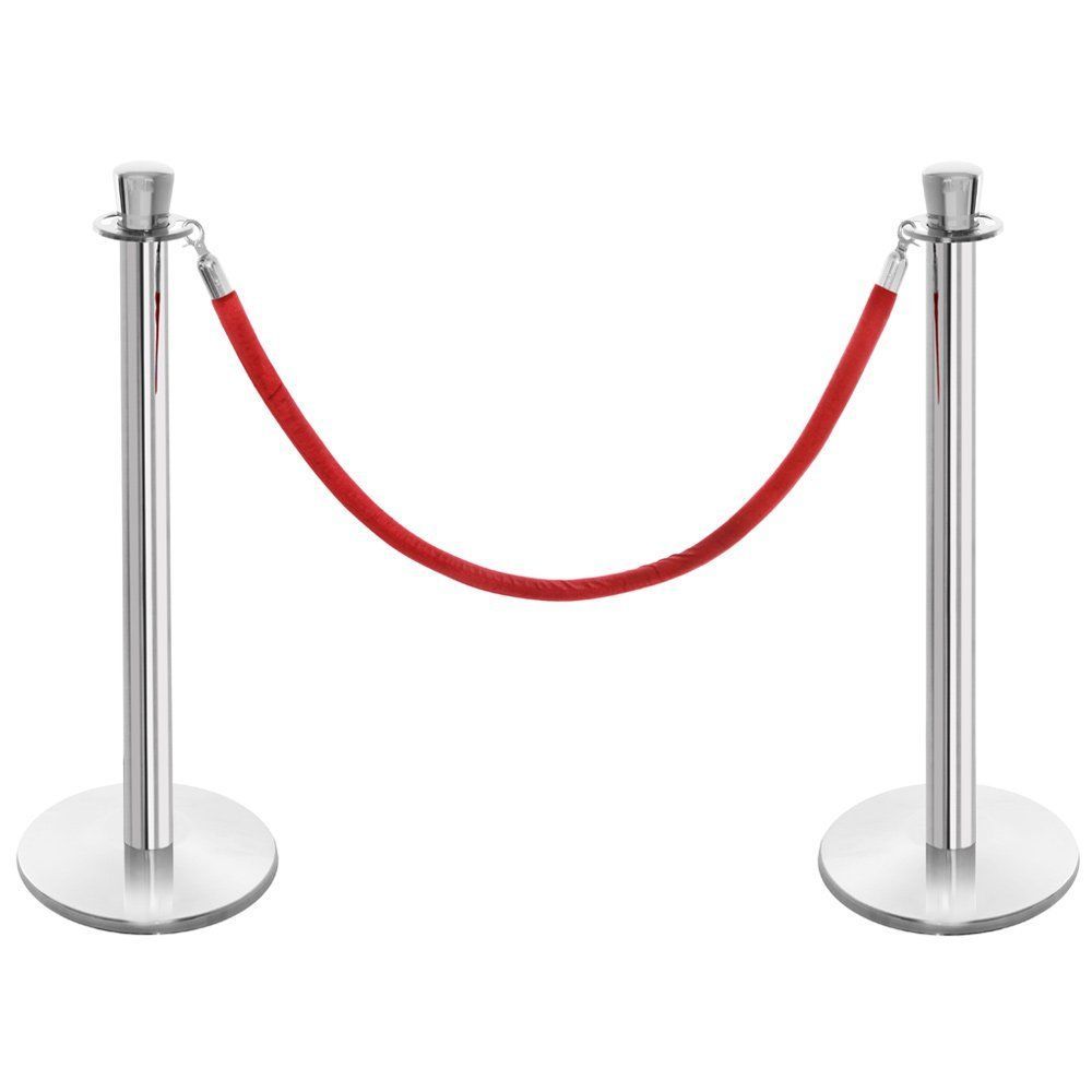 Barrier Rope Crowd Control Stanchion 60" Red Velvet Rope with Silver