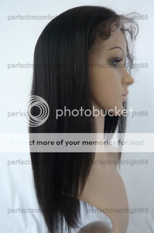 100% Human Hair 1B# Full Lace Wig 14 Yaki Straight  