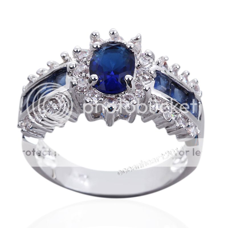 10/11 Fashion Mens 10KT White Gold Filled Blue Sapphire Gem Ring Gift